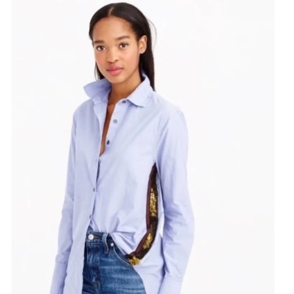 J. Crew sequin tuxedo stripe Oxford
